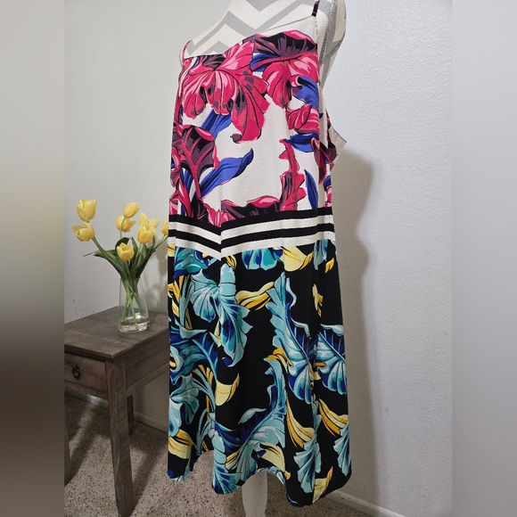 ASOS Slip Dress Tropical Floral Print With Chevron Multicolor Size 14 - Picture 2 of 8